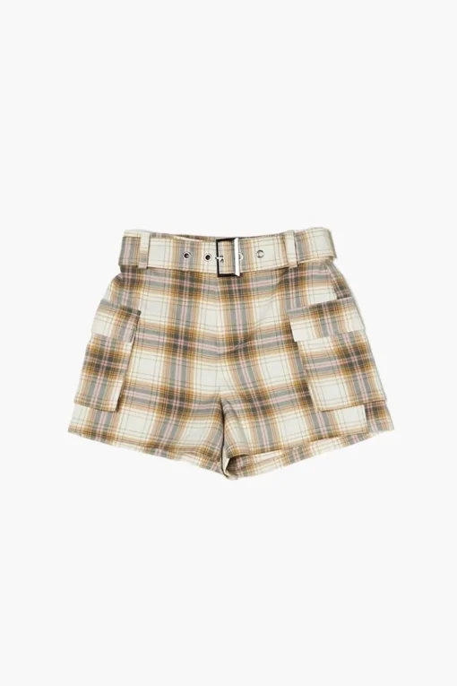 Girls Belted Plaid Shorts (Kids)