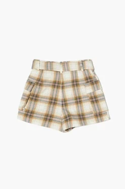 Girls Belted Plaid Shorts (Kids)