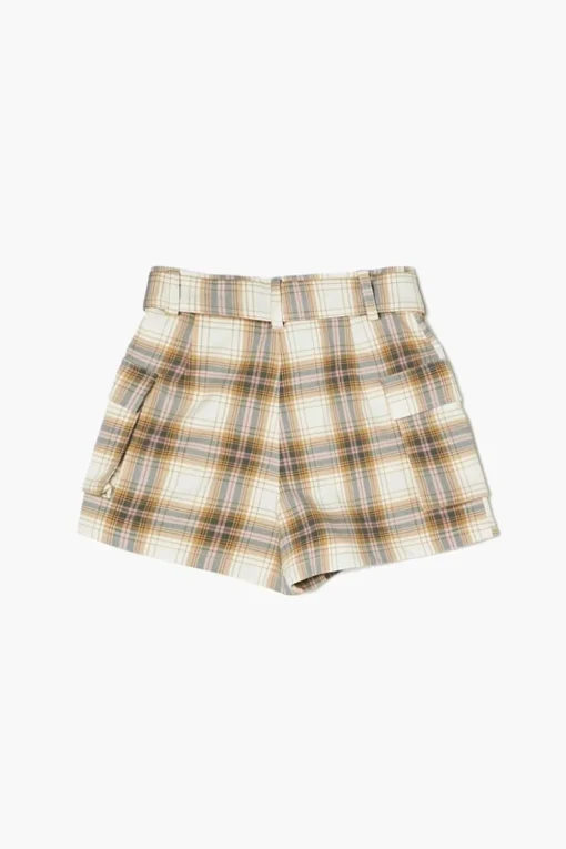 Girls Belted Plaid Shorts (Kids)