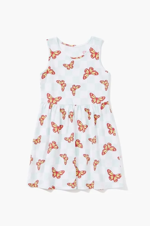 Girls Butterfly Checkered Dress (Kids)
