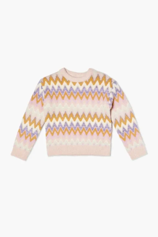 Girls Chevron Fuzzy-Knit Sweater (Kids)