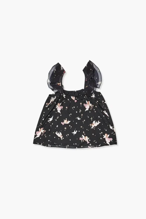 Girls Cupid Print Ruffle-Strap Top (Kids)