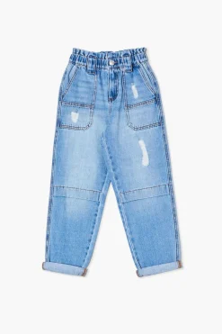 Girls Distressed Paperbag Jeans (Kids)