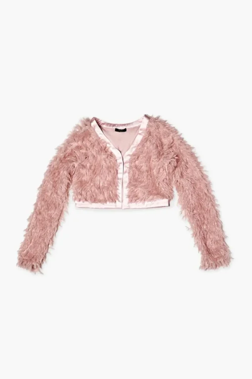 Girls Faux Feather Open-Front Jacket (Kids)