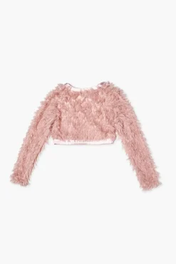Girls Faux Feather Open-Front Jacket (Kids)
