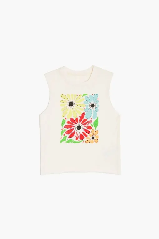 Girls Flower Graphic Muscle Tee (Kids)