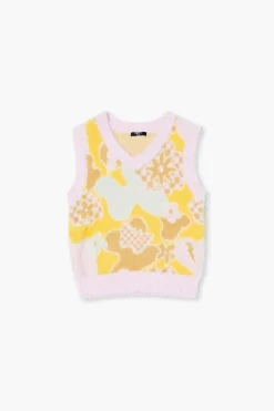 Girls Fuzzy Abstract Floral Sweater Vest (Kids)