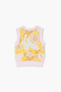 Girls Fuzzy Abstract Floral Sweater Vest (Kids)