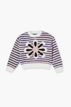 Girls Fuzzy Flower Graphic Sweater (Kids)