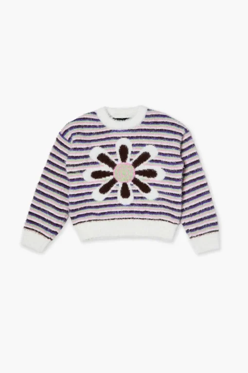 Girls Fuzzy Flower Graphic Sweater (Kids)
