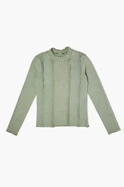 Girls Mock Neck Lettuce-Trim Top (Kids)