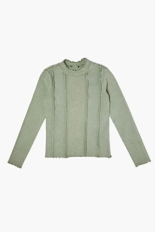 Girls Mock Neck Lettuce-Trim Top (Kids)