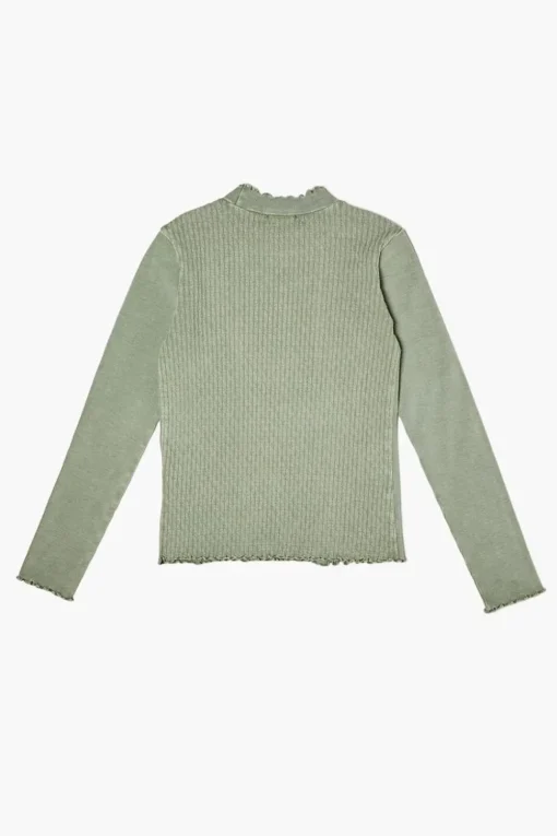 Girls Mock Neck Lettuce-Trim Top (Kids)