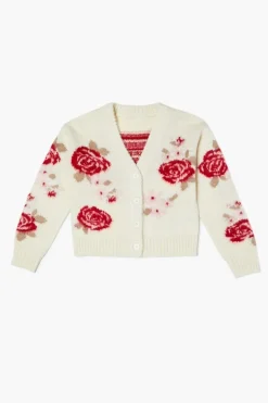 Girls Rose Print Cardigan Sweater (Kids)
