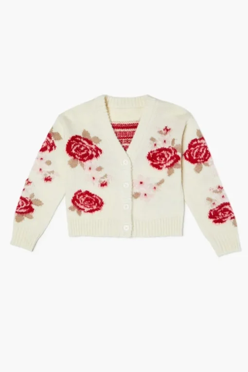 Girls Rose Print Cardigan Sweater (Kids)
