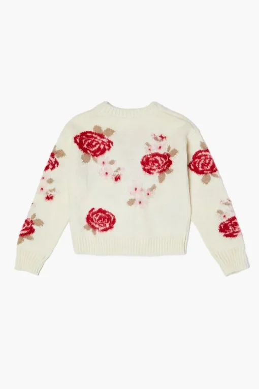 Girls Rose Print Cardigan Sweater (Kids)