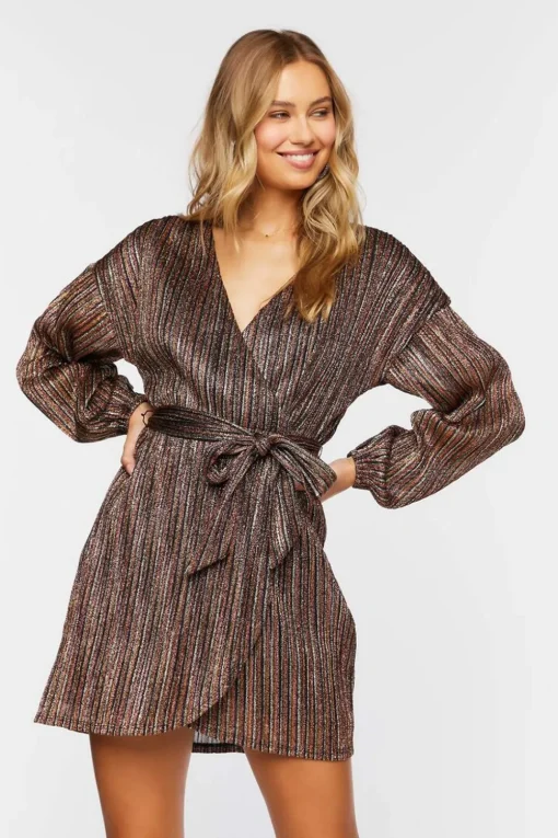 Glitter Knit Mini Wrap Dress