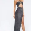 Glitter O-Ring Halter Maxi Dress