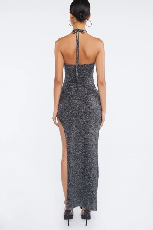 Glitter O-Ring Halter Maxi Dress