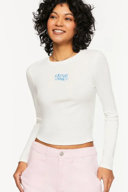 Good Vibes Embroidered Long-Sleeve Baby Tee