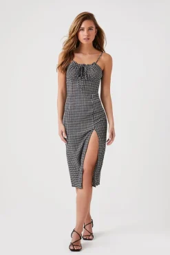Grid Plaid Cami Midi Dress