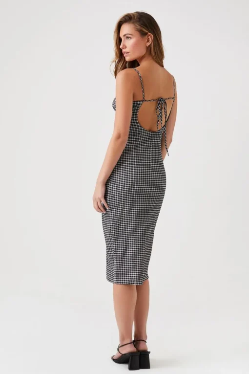 Grid Plaid Cami Midi Dress