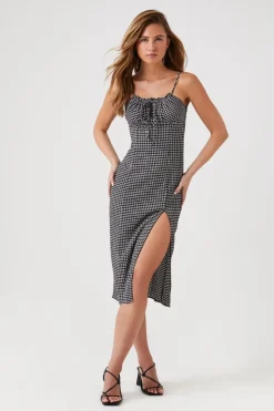 Grid Plaid Cami Midi Dress