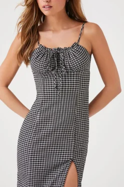 Grid Plaid Cami Midi Dress