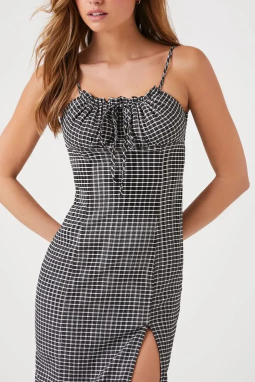 Grid Plaid Cami Midi Dress