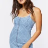 Grid Print Denim Mini Dress