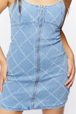 Grid Print Denim Mini Dress