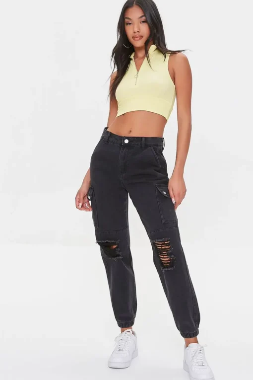 Half-Zip Mock Neck Crop Top