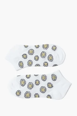 Happy Face Floral Print Ankle Socks