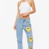Happy Face Graphic Wide-Leg Jeans