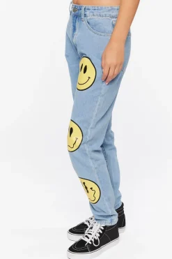 Happy Face Graphic Wide-Leg Jeans