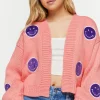 Happy Face Patch Cardigan Sweater