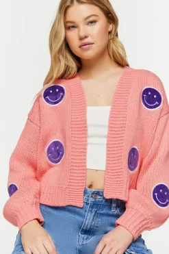 Happy Face Patch Cardigan Sweater