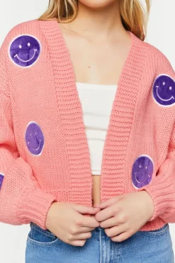 Happy Face Patch Cardigan Sweater