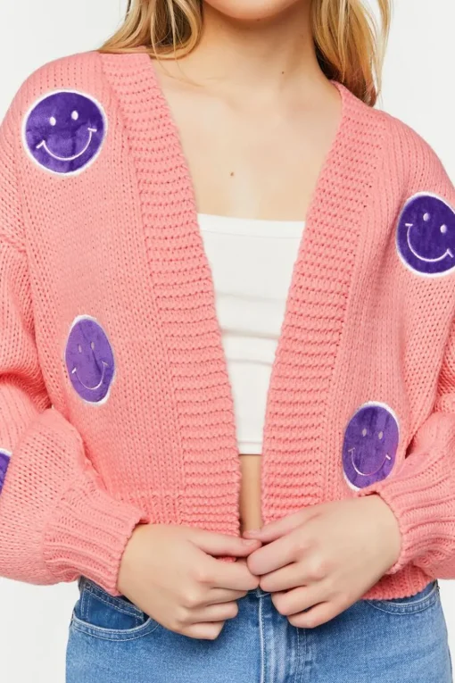 Happy Face Patch Cardigan Sweater
