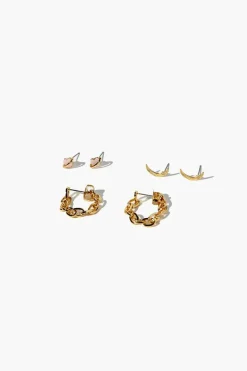 Heart Charm Stud & Hoop Earrings Set