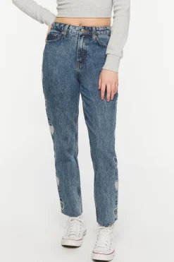 Heart Embroidered Straight-Leg Jeans