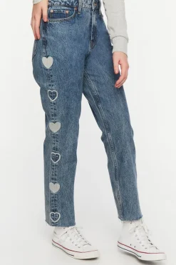 Heart Embroidered Straight-Leg Jeans