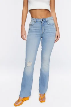 Hemp 10% High-Rise Bootcut Distressed Jeans