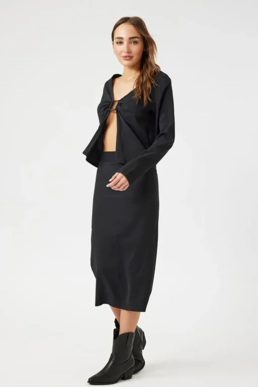 High-Rise A-Line Midi Skirt