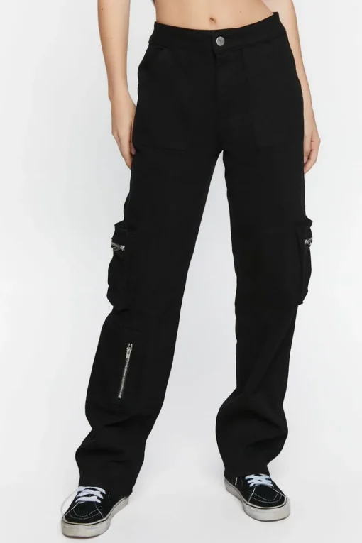 High-Rise Zipper Cargo Pants