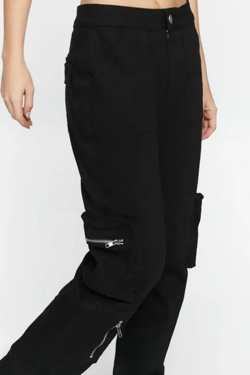 High-Rise Zipper Cargo Pants