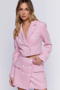 Houndstooth Double-Breasted Blazer