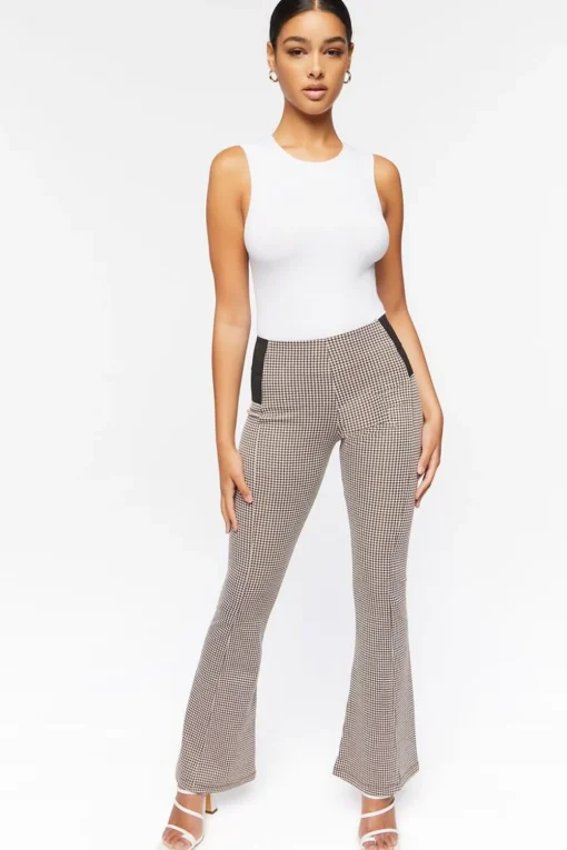 Houndstooth Flare-Leg Pants