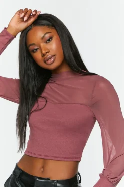 Illusion Neckline Crop Top