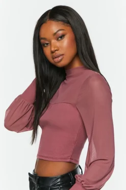 Illusion Neckline Crop Top